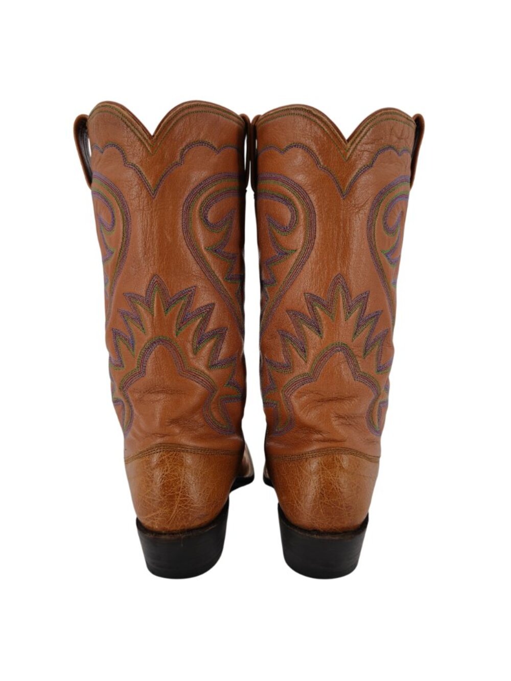 M.L. Leddys Ostrich Exotic Cowgirl Boots Womens 5B Brown Purple Green Cowboy CBC - Picture 6 of 16